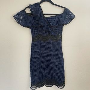 SAYLOR XS Lace One Shoulder Navy Party Cocktail Dress